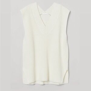 H&M Oversized Boxy V-Neck Rib Knit Sweater Vest Cream